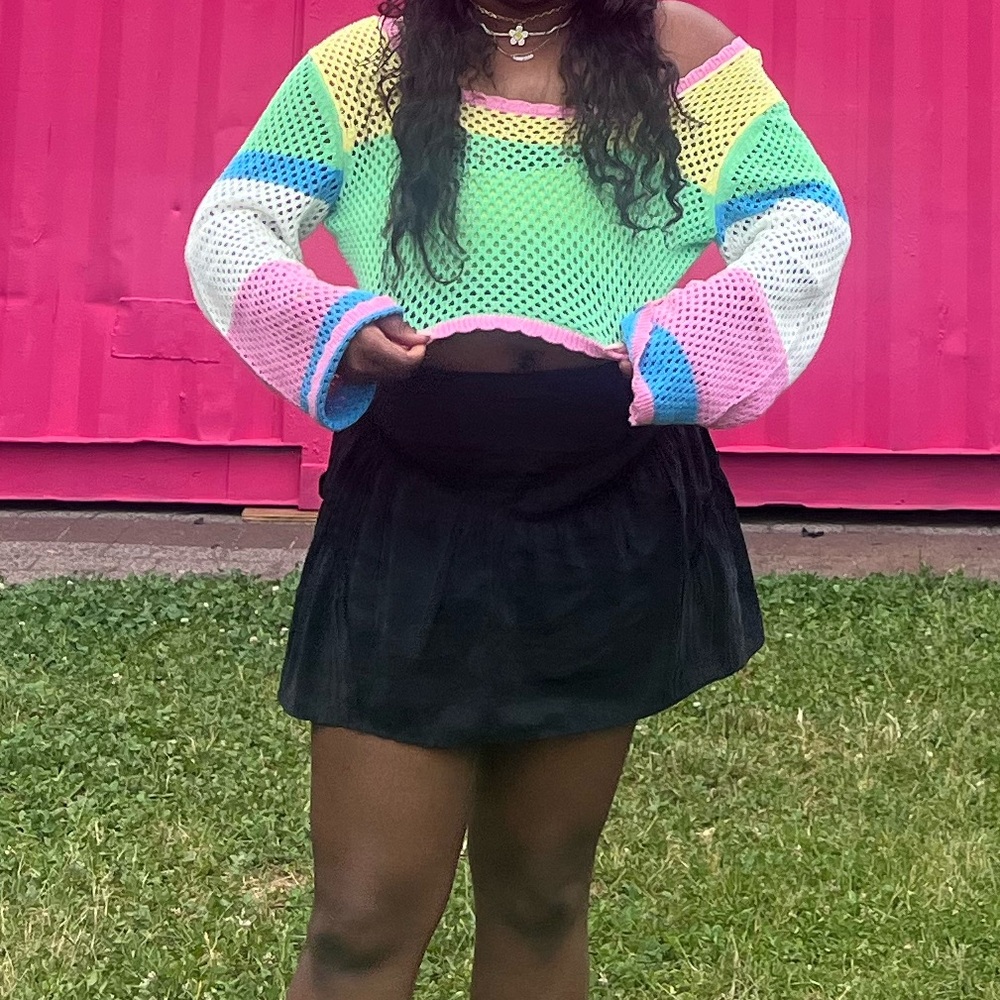 Striped Neon Crochet Sweater